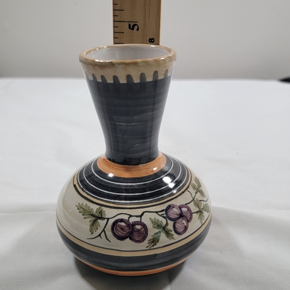 Tonala Mexican Art Pottery Vase Hand Painted Floral Blue Neutral 4.5 " Tall Sign - Picture 3 of 10